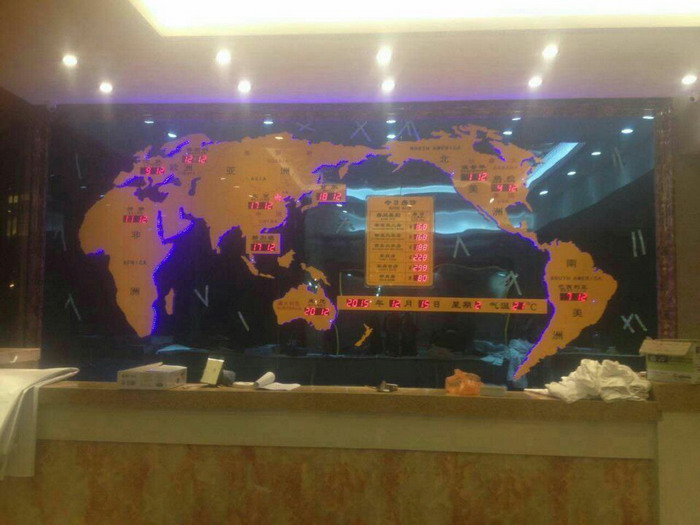 世界時(shí)間電子鐘/創(chuàng)意世界地圖掛鐘/酒店時(shí)差鐘裝飾鐘/大堂時(shí)鐘